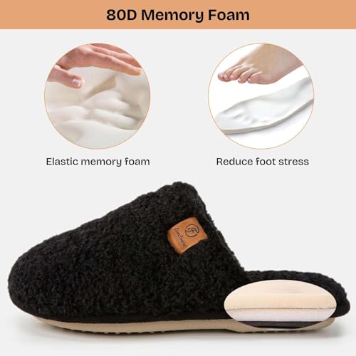 EverFoams Women's Fuzzy Slip-on Slippers Warm Cozy Soft Lightweight Memory Foam Indoor House Shoes Black, 5-6 US - Image 4