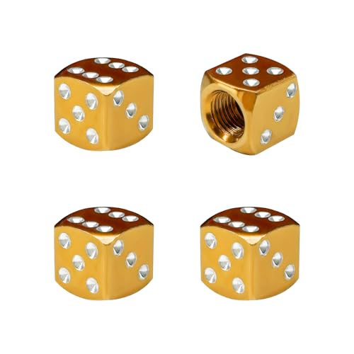 MUQIDA 4PCS Dice Style Tire Valve Stem Caps Aluminum Dice Automotive Tire Air Valve Stem Covers Airtight Tyre Dust Caps for Auto Bike SUV Trucks Motorcycles Car Accessories Golden - Image 1