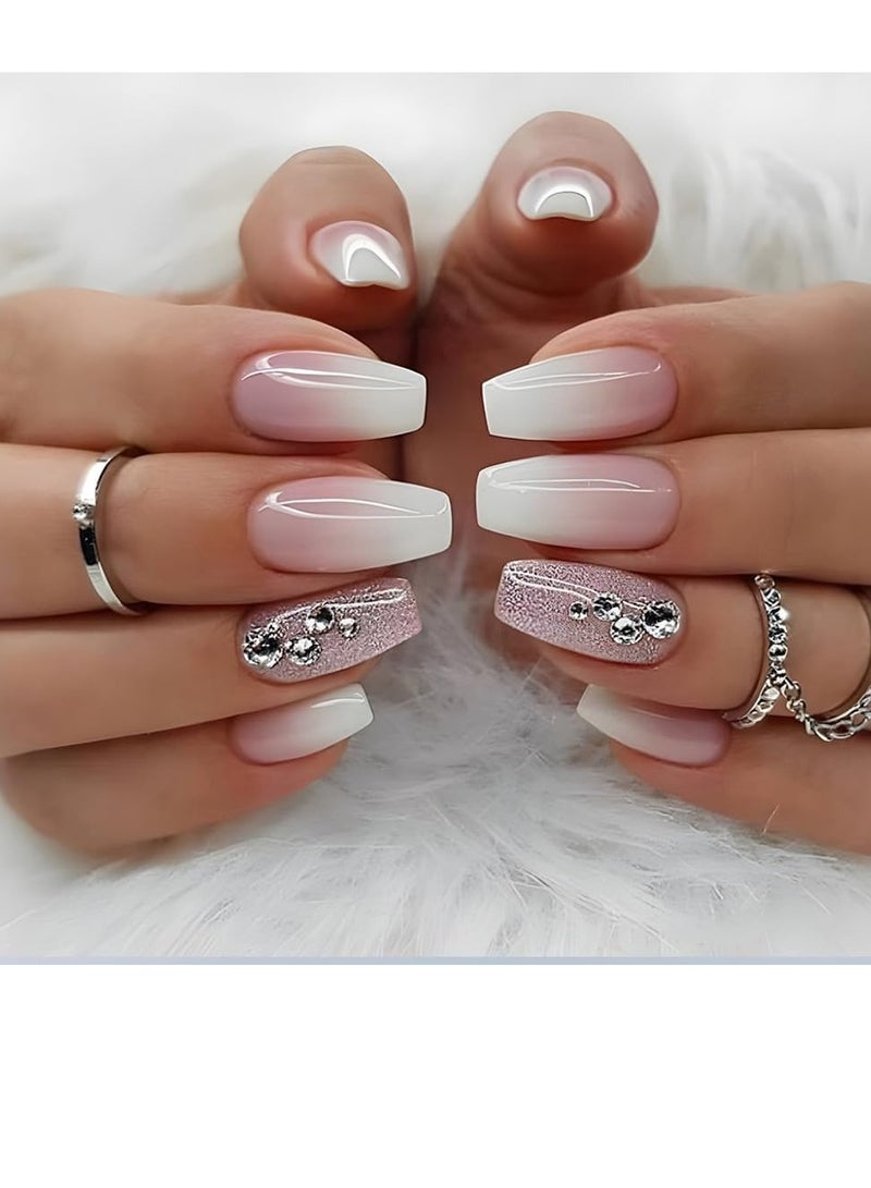 JOSQUEWNN Press on Nails, 24-Piece Soft Gel French Press-On Nails Set, Short Fake Nails for a Salon-Quality Look, Fade-Resistant Acrylic Nails for a Chic French Girl Style, French Girl Fake Acrylic Nails With Glue Kit. - Image 1