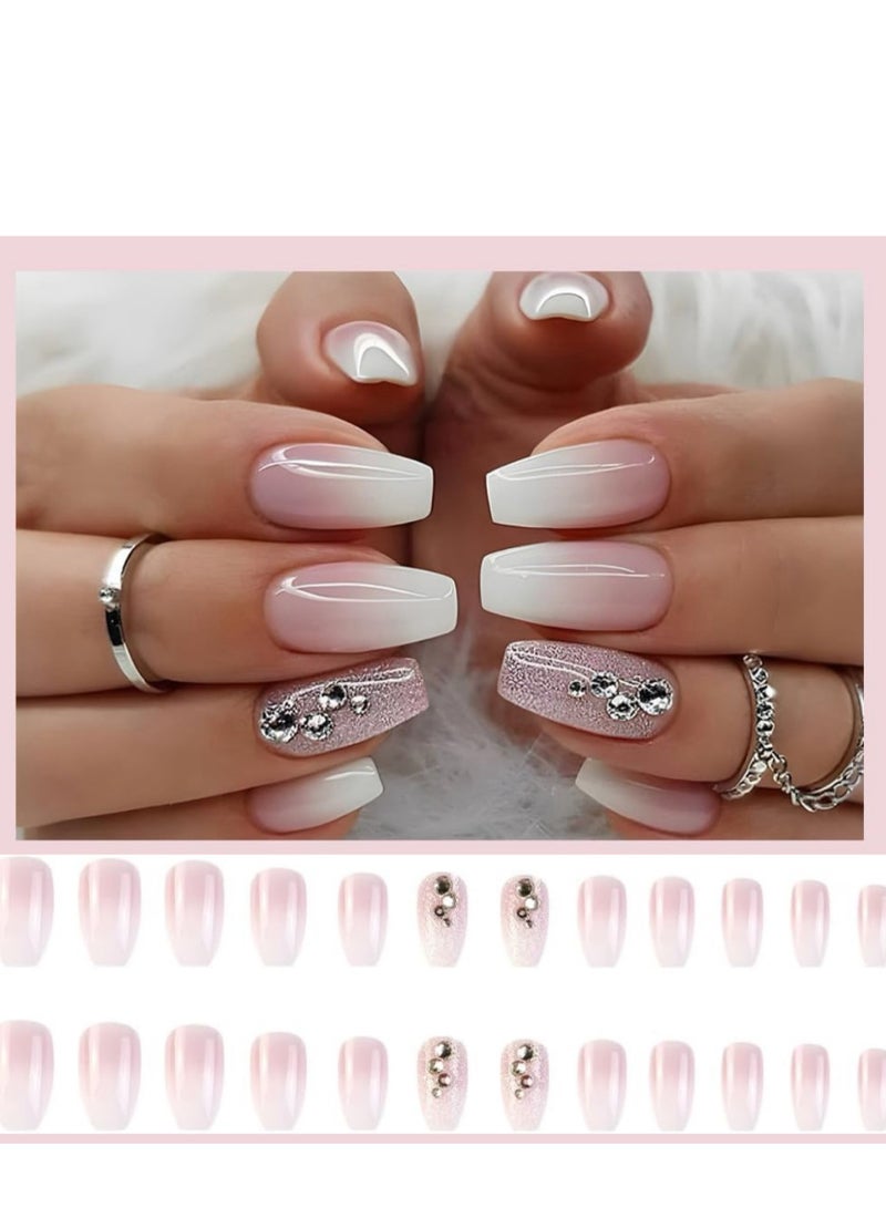 JOSQUEWNN Press on Nails, 24-Piece Soft Gel French Press-On Nails Set, Short Fake Nails for a Salon-Quality Look, Fade-Resistant Acrylic Nails for a Chic French Girl Style, French Girl Fake Acrylic Nails With Glue Kit. - Image 2