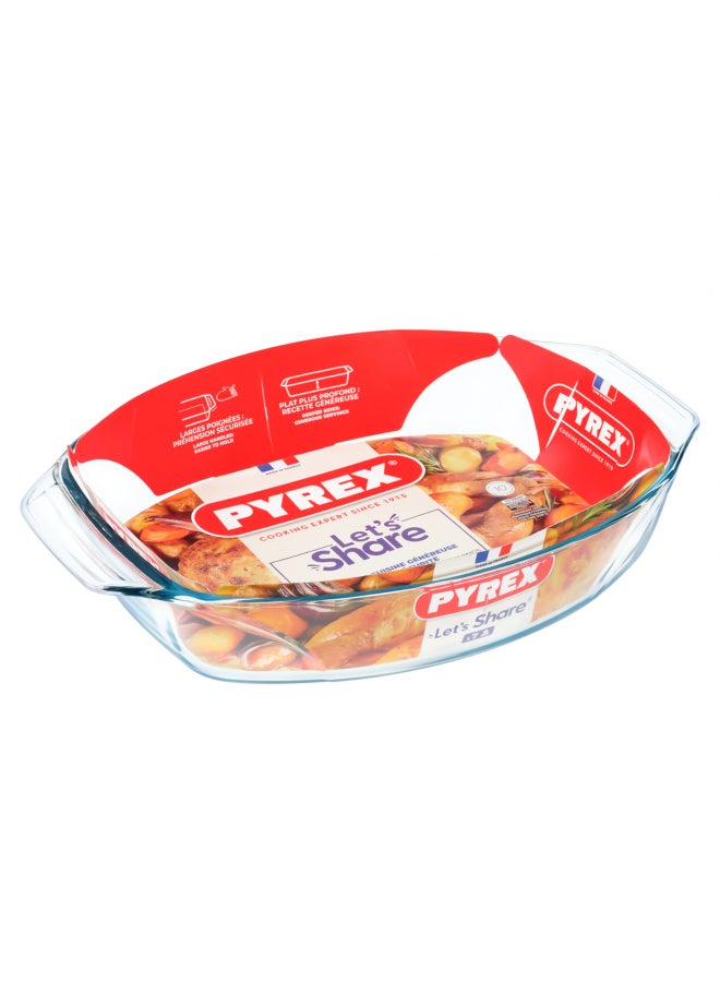 بيريكس Pyrex Irresistible Oval Glass Roaster 4L Borosilicate Glass Bakeware, Oven, Microwave & Freezer Safe, Ideal for Roasts, Whole Chicken, Gratins & Casseroles, BPA Free - Image 1