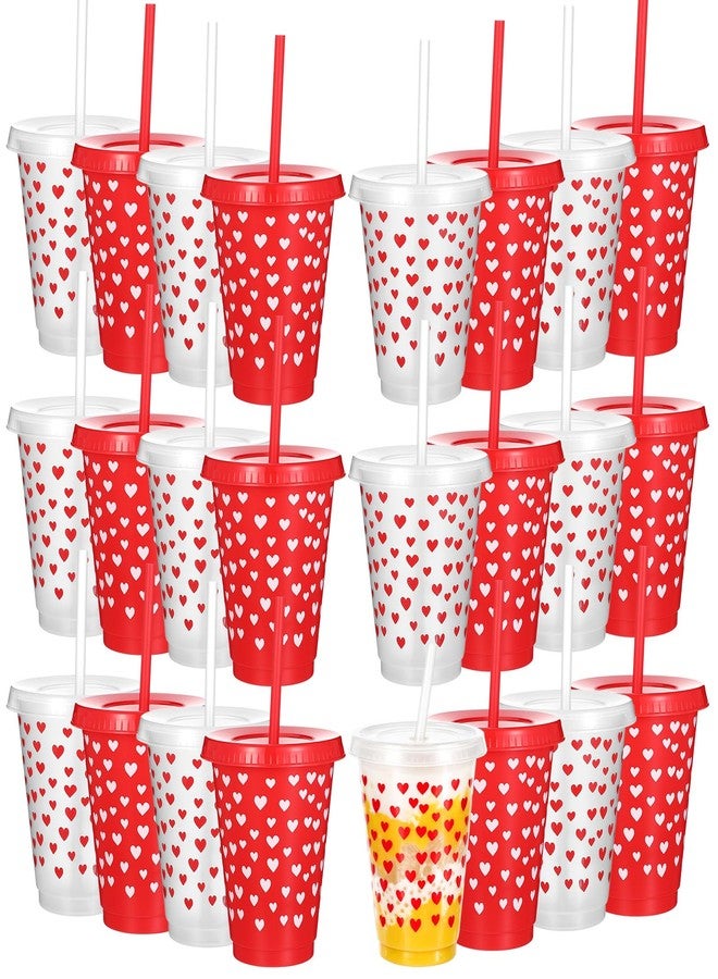 Layhit 30 Pcs Valentine's Day Gifts 16 oz Plastic Tumblers with Lid and Straw Colorful Heart Reusable Cups for Anniversary Wedding Party Supplies Favors Hot Cocoa Party Supplies (Red and Transparent) - Image 1