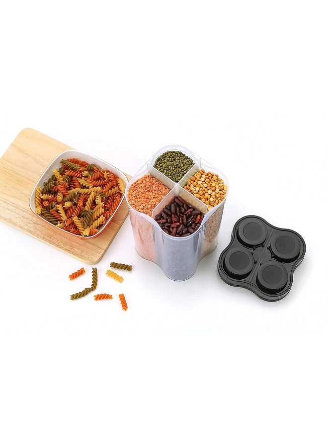 HAPPI Multipurpose Plastic 4 In 1 Masala Box for Kitchen, Spice Boxes for Kitchen, Transparent 4 Section Storage Containers Airtight Lock Grocery,Cereal,Dry Fruits Dabba 2500 Ml (Black) - Image 2