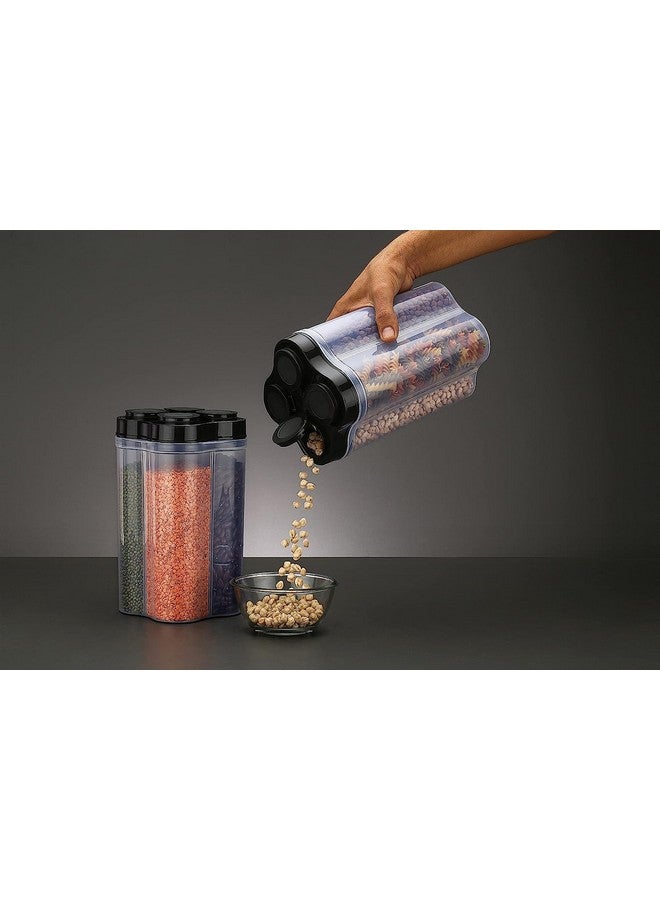 HAPPI Multipurpose Plastic 4 In 1 Masala Box for Kitchen, Spice Boxes for Kitchen, Transparent 4 Section Storage Containers Airtight Lock Grocery,Cereal,Dry Fruits Dabba 2500 Ml (Black) - Image 3