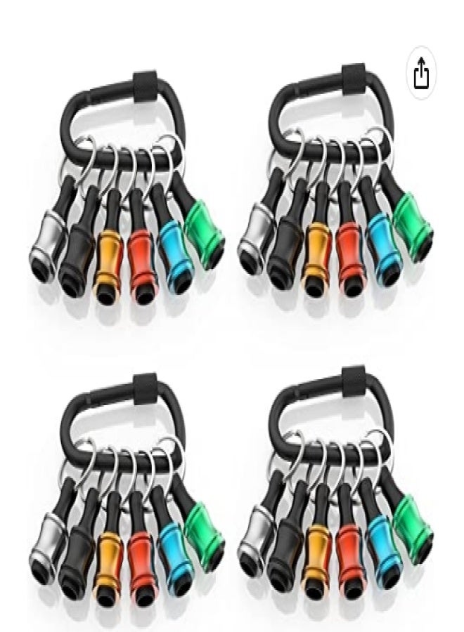 Katerk 1/4inch Hex Shank Aluminum Alloy Screwdriver Bits Holder Extension Bar Drill Screw Adapter Change Keychain Portable（24PC color with black carabiner） - Image 1