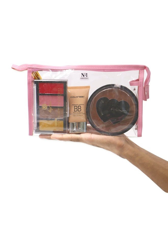 NFI essentials NFI essentials Set of 3 Flower Print Cosmetic Pouch Makeup Pouch Vanity Pouch Travel Organizer Toiletry Pouch for Women, Striped Wristlet Zippered Pouch Set, Large, Medium, Small  - Image 3