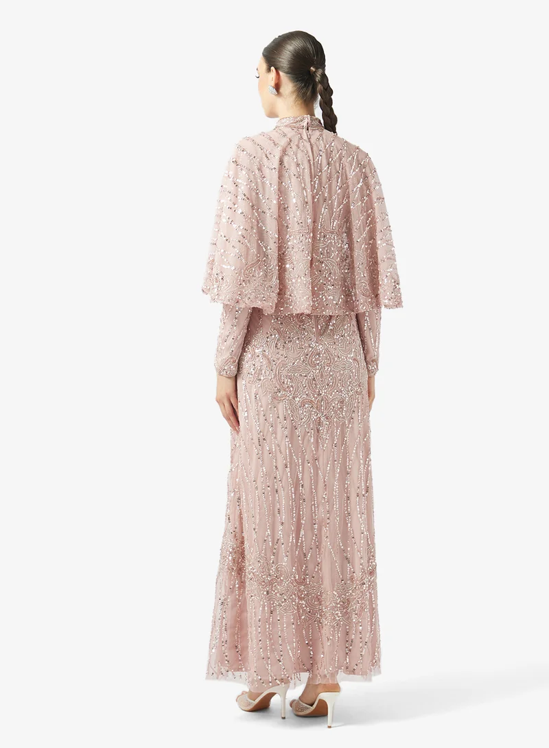 MARYISA Embellished High Neck Maxi Dress