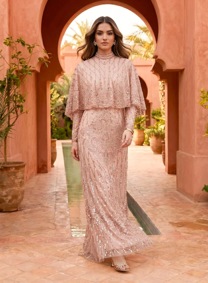MARYISA Embellished High Neck Maxi Dress