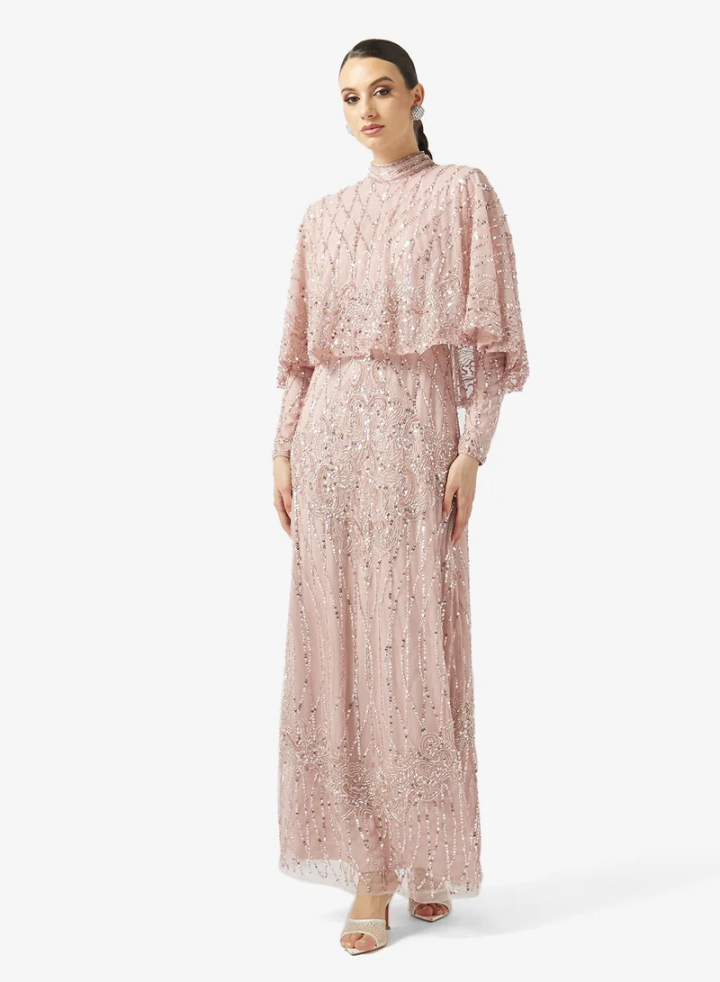 MARYISA Embellished High Neck Maxi Dress
