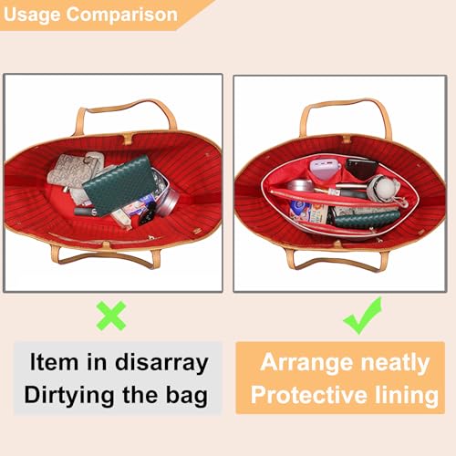 Doxo Purse Organizer Insert,Tote Bag Insert for LV Neverfull PM, C.oach City 30 and More, Ultra Lightweight Bag Organizer Insert with Zipper (Medium,White-red) - Image 3
