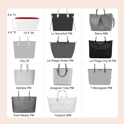 Doxo Purse Organizer Insert,Tote Bag Insert for LV Neverfull PM, C.oach City 30 and More, Ultra Lightweight Bag Organizer Insert with Zipper (Medium,White-red) - Image 2