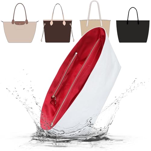 Doxo Purse Organizer Insert,Tote Bag Insert for LV Neverfull PM, C.oach City 30 and More, Ultra Lightweight Bag Organizer Insert with Zipper (Medium,White-red) - Image 1