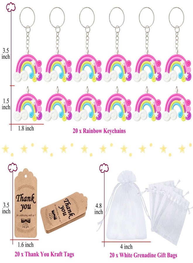 Elecrainbow 60 Pack Rainbow Party Favors Include 20 Keychains + 20 Thank You Tags + 20 Goodie Bags for Rainbow Keychain Return Gift,Women Girls Birthday,Baby Shower,Goodie Bag Fillers - Image 2