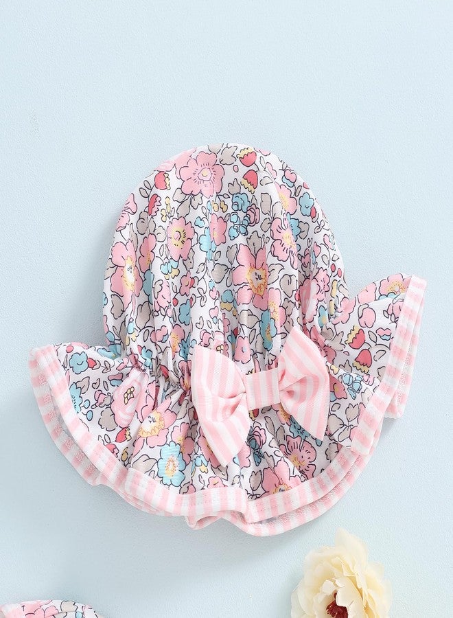 FOMOYUU Baby Girl Rash Guard Swimsuit Floral One Piece Bathing Suit Infant Zipper Swimwear + Hat Sun Protection Beach Wear (Pink1, 6-9 Months) - Image 2