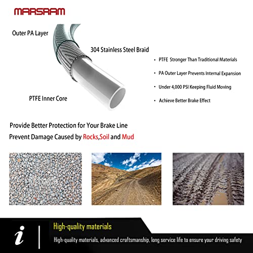Marsram Stainless Steel Braid Extended Hydraulic Front Brake Lines Fit 1990-1995 Wrangler YJ | 26 Inch | 52006473 52006472 - Image 4