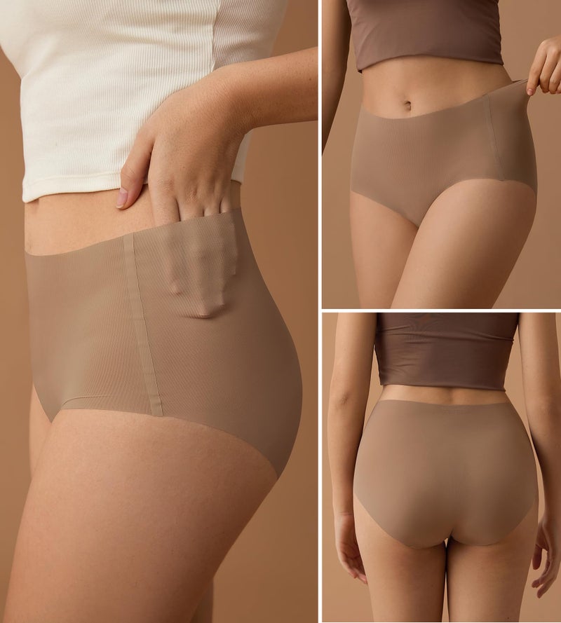 SHARICCA Seamless High Waisted Underwear for Women No Show Full Coverage Panties Nuage Microfiber Briefs Pack, 5P01, S - Image 2