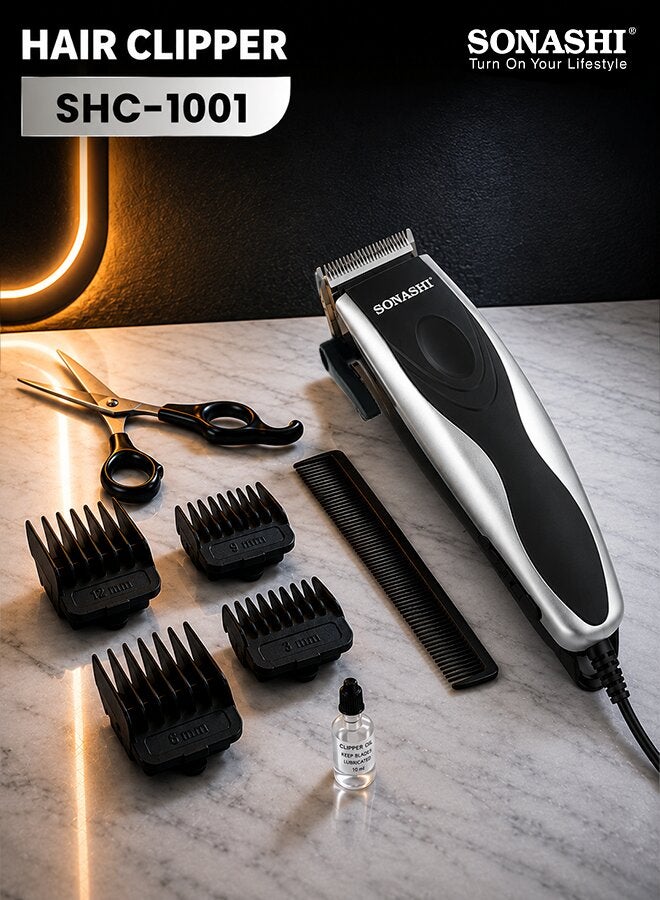 SONASHI Powerful Hair Clipper with Precision Cutting Blade | Magnetic Motor for Perfect Results | Box Includes 4 Length Limit Combs | Men's Hair Clipper 9W Silver/Black Silver/Black - Image 1