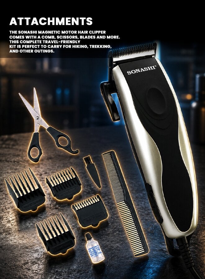 SONASHI Powerful Hair Clipper with Precision Cutting Blade | Magnetic Motor for Perfect Results | Box Includes 4 Length Limit Combs | Men's Hair Clipper 9W Silver/Black Silver/Black - Image 4