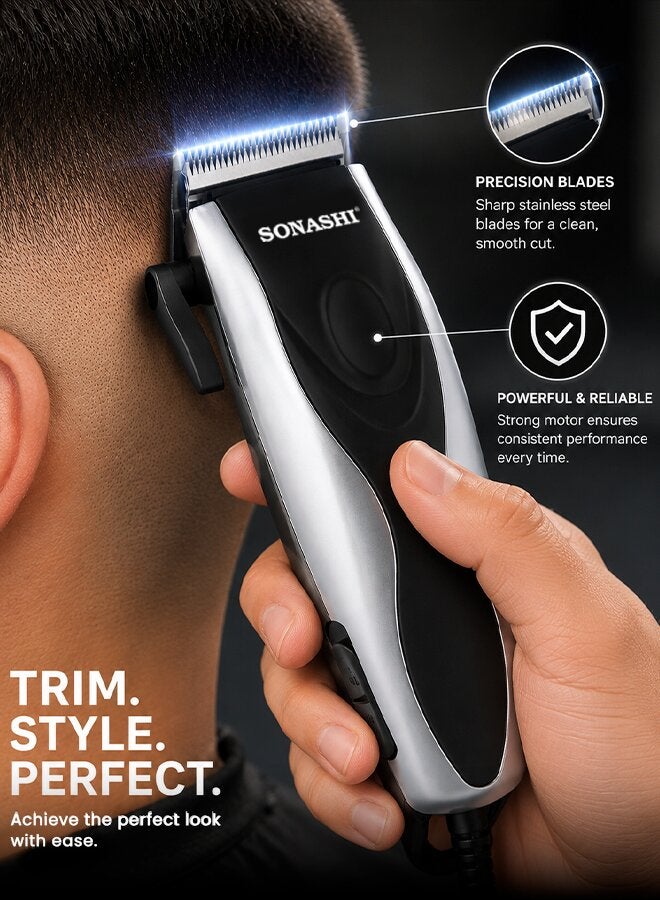 SONASHI Powerful Hair Clipper with Precision Cutting Blade | Magnetic Motor for Perfect Results | Box Includes 4 Length Limit Combs | Men's Hair Clipper 9W Silver/Black Silver/Black - Image 5