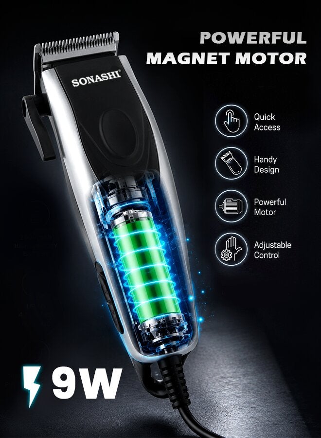 SONASHI Powerful Hair Clipper with Precision Cutting Blade | Magnetic Motor for Perfect Results | Box Includes 4 Length Limit Combs | Men's Hair Clipper 9W Silver/Black Silver/Black - Image 2