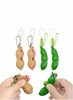 Y&D Squeeze Beans Peanuts Keychain Sensory Fidget Toys Set Funny Facial Expressions Edamame Pea Pod Soybean Stress Relieving Gift for Adults Kids Relief Anti Anxiety  - Image 1