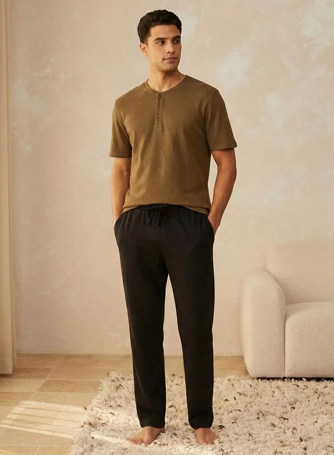 Splash FAV Men Cotton Ribbed Drawstring Waist Nightwear Set
