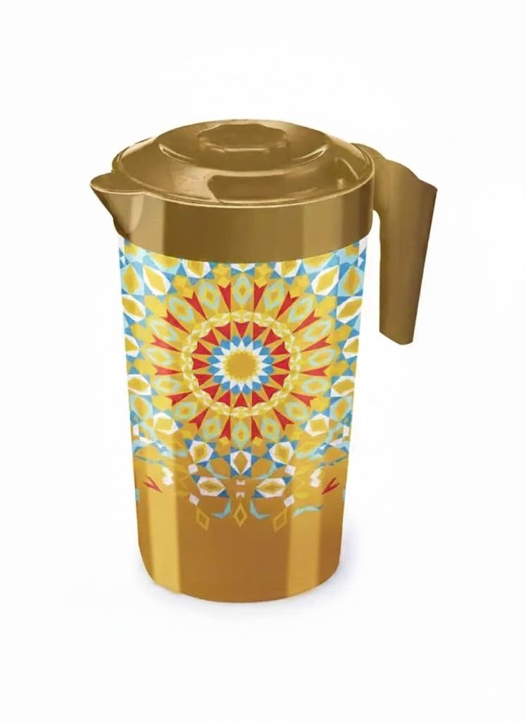 Decorative Plastic Decanter, Gold, 1800ml, 19x13x23cm, BPA Free, Airtight Lid, Dishwasher Safe - Image 1