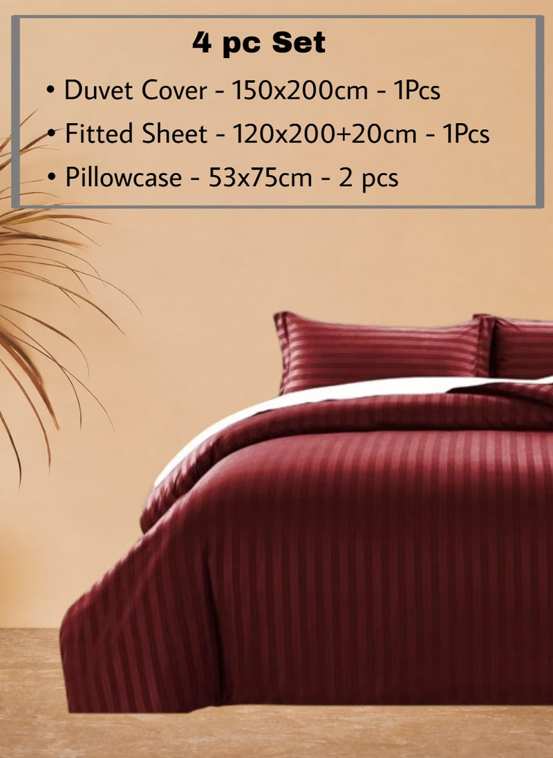 REDTOMMY طقم أغطية سرير مفرد من 4 قطع - غطاء لحاف (150x200 سم)، ملاءة مشدودة (120x200+20 سم) و 2 غطاء وسادة (53x75 سم)، اللون - مارون - Image 2