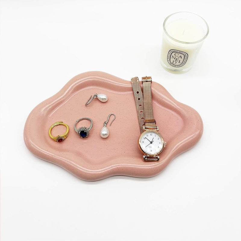 BESSKON Ceramic Jewelry Tray, Jewelry Dish for Women, Small Ring Dish, Pink Cloud Tray Nightstand Decor Jewlery Plate Ring Holder Dish, Gift for Mom Trinket Tray Jewelry Bowl for Keys, Perfume,Candles - Image 4