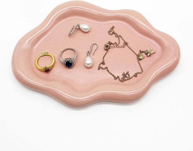BESSKON Ceramic Jewelry Tray, Jewelry Dish for Women, Small Ring Dish, Pink Cloud Tray Nightstand Decor Jewlery Plate Ring Holder Dish, Gift for Mom Trinket Tray Jewelry Bowl for Keys, Perfume,Candles - Image 1
