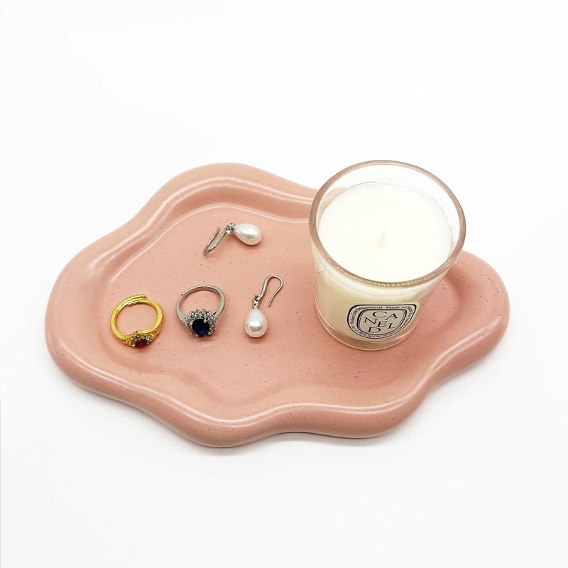 BESSKON Ceramic Jewelry Tray, Jewelry Dish for Women, Small Ring Dish, Pink Cloud Tray Nightstand Decor Jewlery Plate Ring Holder Dish, Gift for Mom Trinket Tray Jewelry Bowl for Keys, Perfume,Candles - Image 5