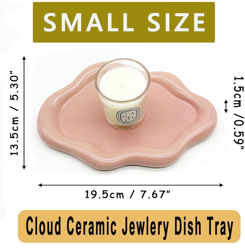 BESSKON Ceramic Jewelry Tray, Jewelry Dish for Women, Small Ring Dish, Pink Cloud Tray Nightstand Decor Jewlery Plate Ring Holder Dish, Gift for Mom Trinket Tray Jewelry Bowl for Keys, Perfume,Candles - Image 2