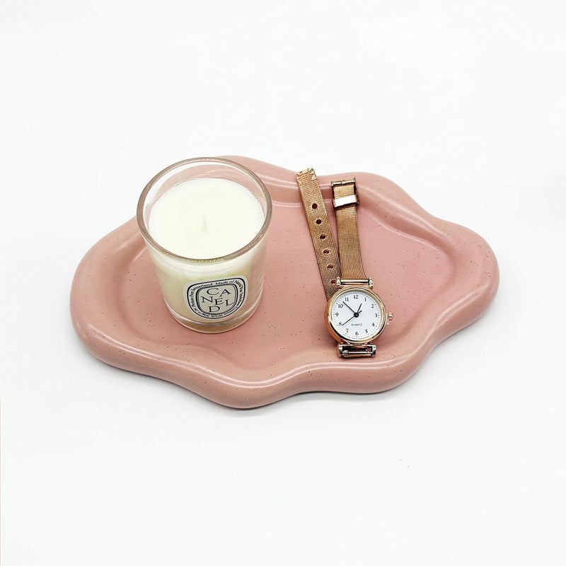 BESSKON Ceramic Jewelry Tray, Jewelry Dish for Women, Small Ring Dish, Pink Cloud Tray Nightstand Decor Jewlery Plate Ring Holder Dish, Gift for Mom Trinket Tray Jewelry Bowl for Keys, Perfume,Candles - Image 3