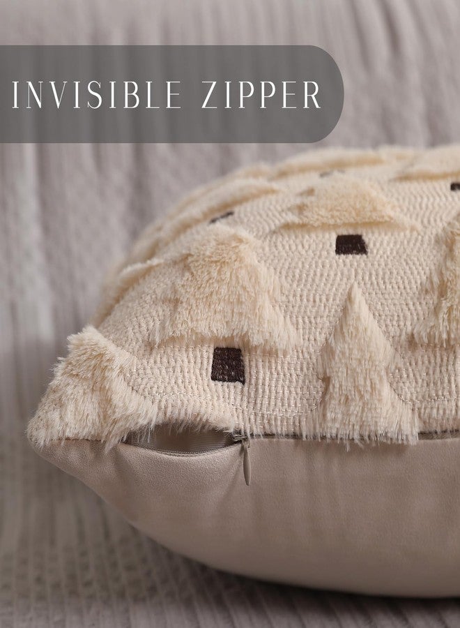 Allorry Christmas Pillow Covers 18x18 inch Set of 2 Xmas Decorations Soft Plush Faux Fur Wool Beige Christmas Tree Throw Pillow Cases Winter Holiday Decor for Sofa Living Room PT-002C18 - Image 2