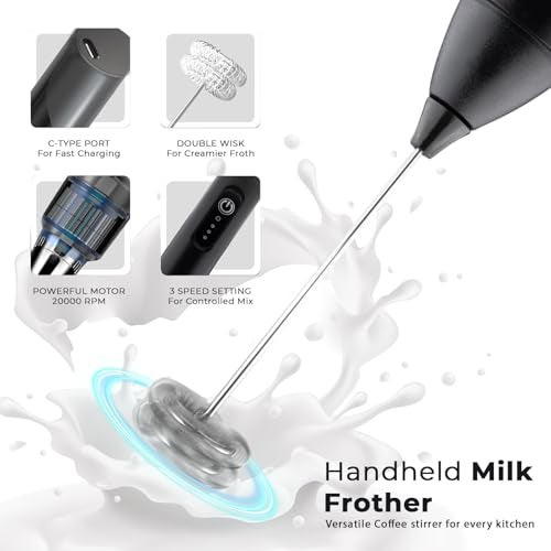 PANCA Electric Coffee Frother Rechargeable | Dual Spring Milk Whisker & Coffee Beater | Portable Coffee Maker Machine for Home | Instant Coffee Mixer, Blender & Frother for Cappuccino, Latte - Image 5