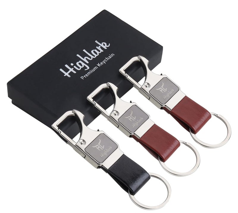 Highlark ® Luxury Metal & Leather Keychain |Modern Carabiner Hook |Premium Key Ring for Car, Bike, Office and Home Keys | Stylish Key Holder | Bottel opener keychain - Image 1