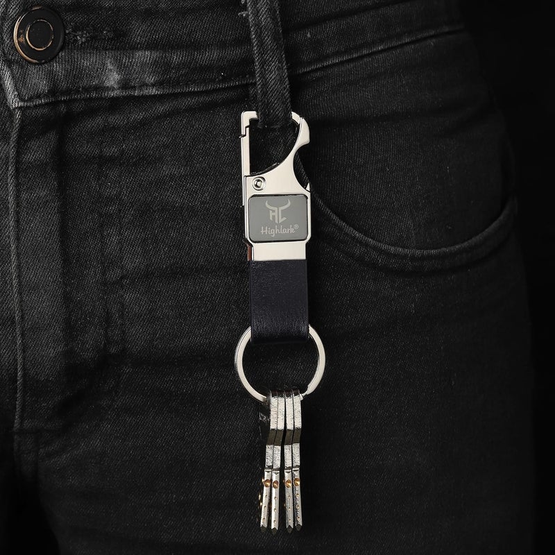 Highlark ® Luxury Metal & Leather Keychain |Modern Carabiner Hook |Premium Key Ring for Car, Bike, Office and Home Keys | Stylish Key Holder | Bottel opener keychain - Image 4