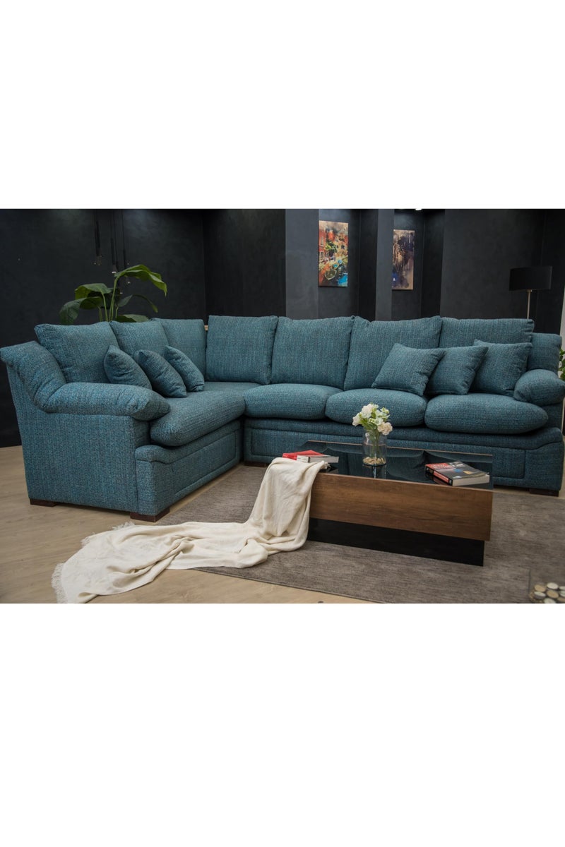 ركنة حرف L مودرن – خشب زان أحمر – قماش جلد مقلوب – مقاس 300×200 سم