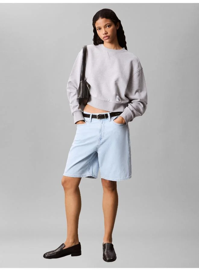 Calvin Klein Jeans BC06 Grey Heather Woven Label Crew Neck Sweatshirt for Women | Best Price UAE