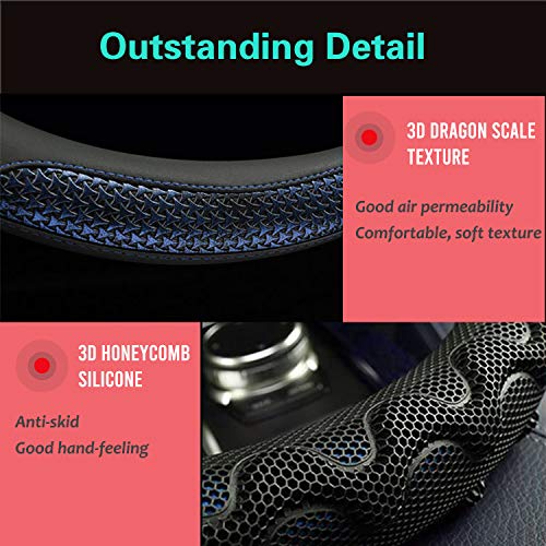 PINCTROT Small Size Steering Wheel Cover Great Grip with 3D Honeycomb Anti-Slip Design, 14 Inch (Blue) - Image 3