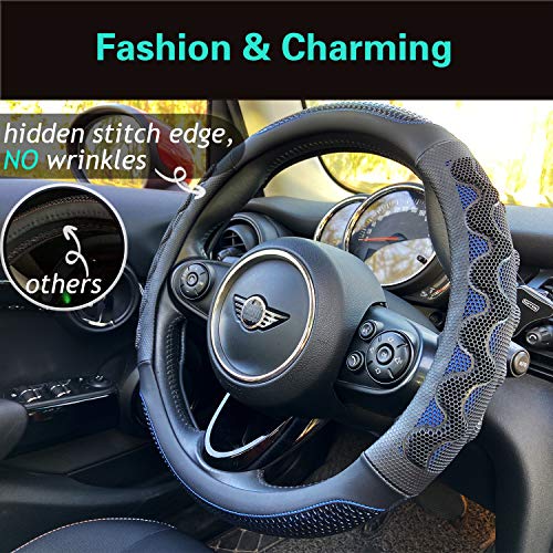 PINCTROT Small Size Steering Wheel Cover Great Grip with 3D Honeycomb Anti-Slip Design, 14 Inch (Blue) - Image 2