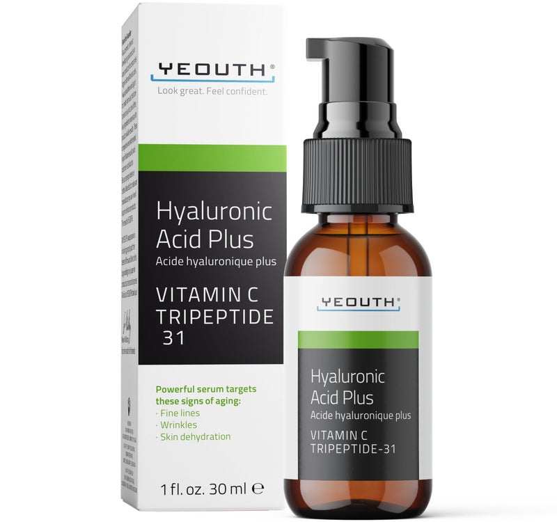 YEOUTH Hyaluronic Acid Serum for Face with Vitamin C, Hydrating Face Serum for Women & Men, Minimize the Look of Wrinkles, Patchy & Dull Skin 1oz