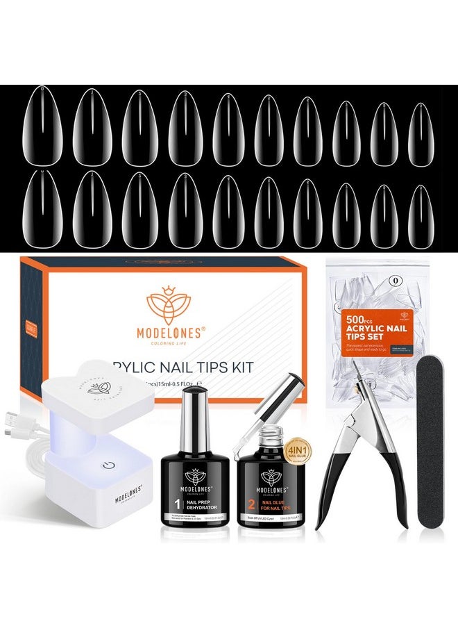 modelones - modelones Gel Nail Kit, 500Pcs Soft Gel Nail Tips Medium Almond Shape, Nail Glue Nail Prep Dehydrate & Portable Led Lamp Nail Clipper, Easy Nail Extension Set for Easter Nail Art - Image 1