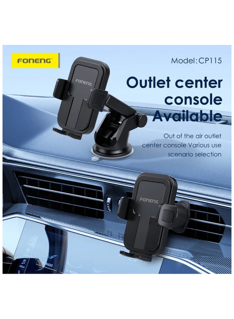 فونينج CP115، حامل هاتف السيارة، دوران 360 درجة، تحكم بزر واحد، تصميم صامت، ثابت ومتين. متوافق مع أجهزة الهاتف المحمول 4.7-7.2 بوصة. منفذ الهواء، وحدة التحكم المركزية، حماية وسادة السيليكون للمشبك، حماية أفضل للهواتف المحمولة، مواد ABS+PC صديقة للبيئة، ملمس جيد - Image 4