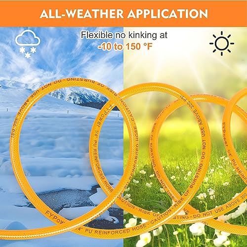 FYPower Air Compressor Hose 1/4 Inch x 100 Feet Flexeel Reinforced Polyurethane (PU) Air Hose with Fittings, Bend Restrictors, 1/4" Industrial Quick Coupler and Plug Kit - Image 5