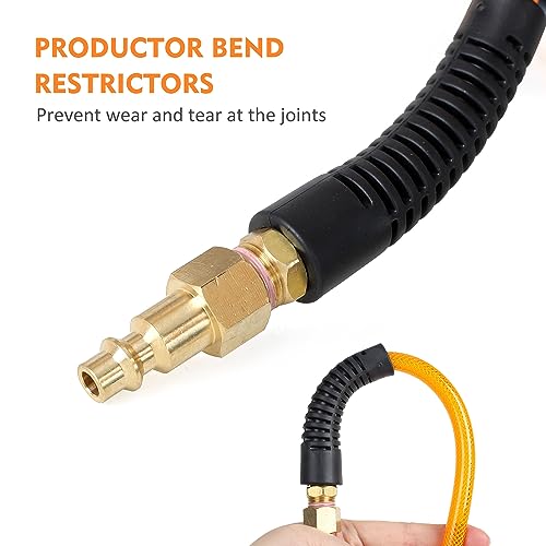 FYPower Air Compressor Hose 1/4 Inch x 100 Feet Flexeel Reinforced Polyurethane (PU) Air Hose with Fittings, Bend Restrictors, 1/4" Industrial Quick Coupler and Plug Kit - Image 4