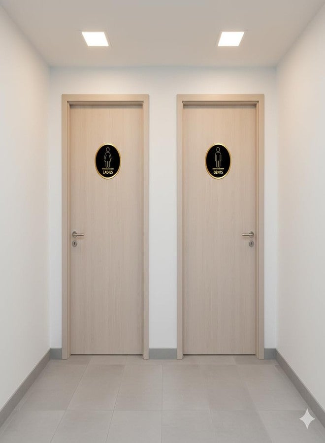 لافتة بيري بوكس بريميوم ذهبية سوداء للرجال والسيدات، دائرية 6 بوصات، للأبواب الزجاجية، مناسبة للمكاتب والمتاجر والمقاهي والفنادق والمطاعم والشركات والمحلات التجارية، ذاتية اللصق، مصنوعة من الأكريليك. - Image 3