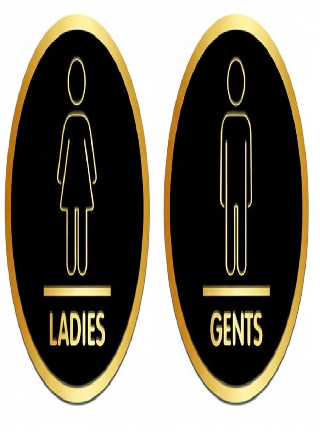 لافتة بيري بوكس بريميوم ذهبية سوداء للرجال والسيدات، دائرية 6 بوصات، للأبواب الزجاجية، مناسبة للمكاتب والمتاجر والمقاهي والفنادق والمطاعم والشركات والمحلات التجارية، ذاتية اللصق، مصنوعة من الأكريليك. - Image 1