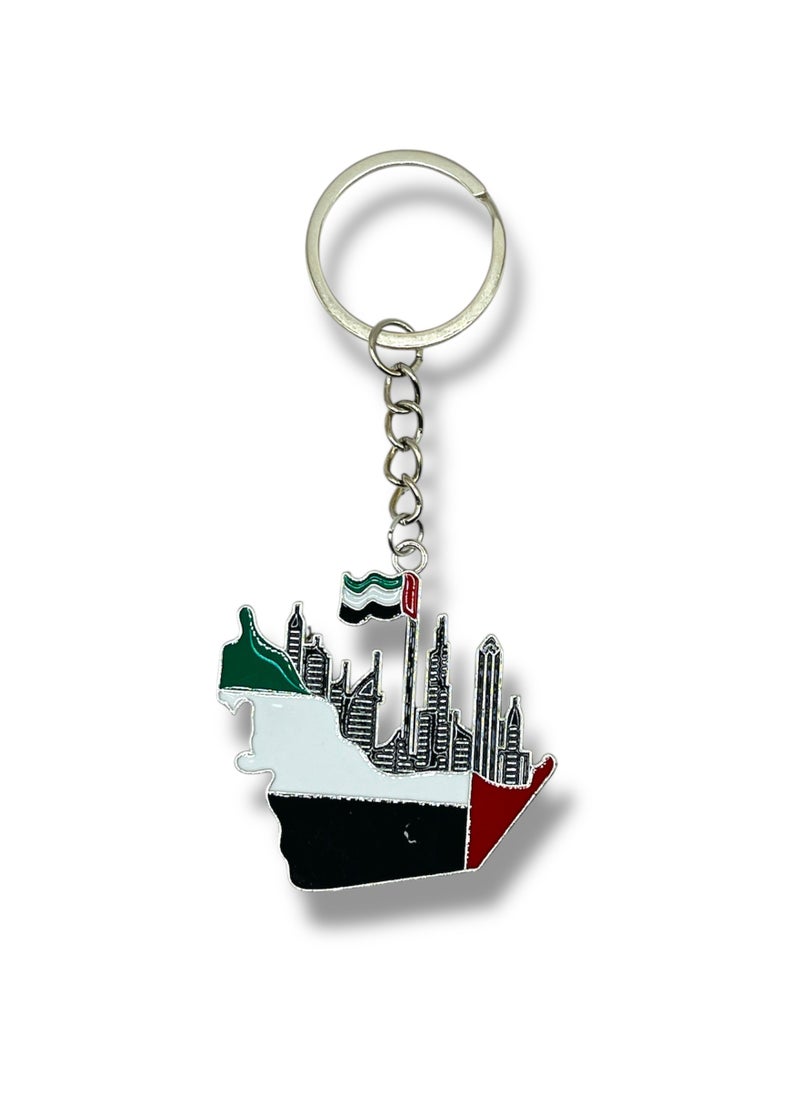 MARIO DRAFTS Mario Drafts UAE Flag Design Keychain with Dubai Skyline, Metal Enamel, Tricolour National Colours  - Image 1
