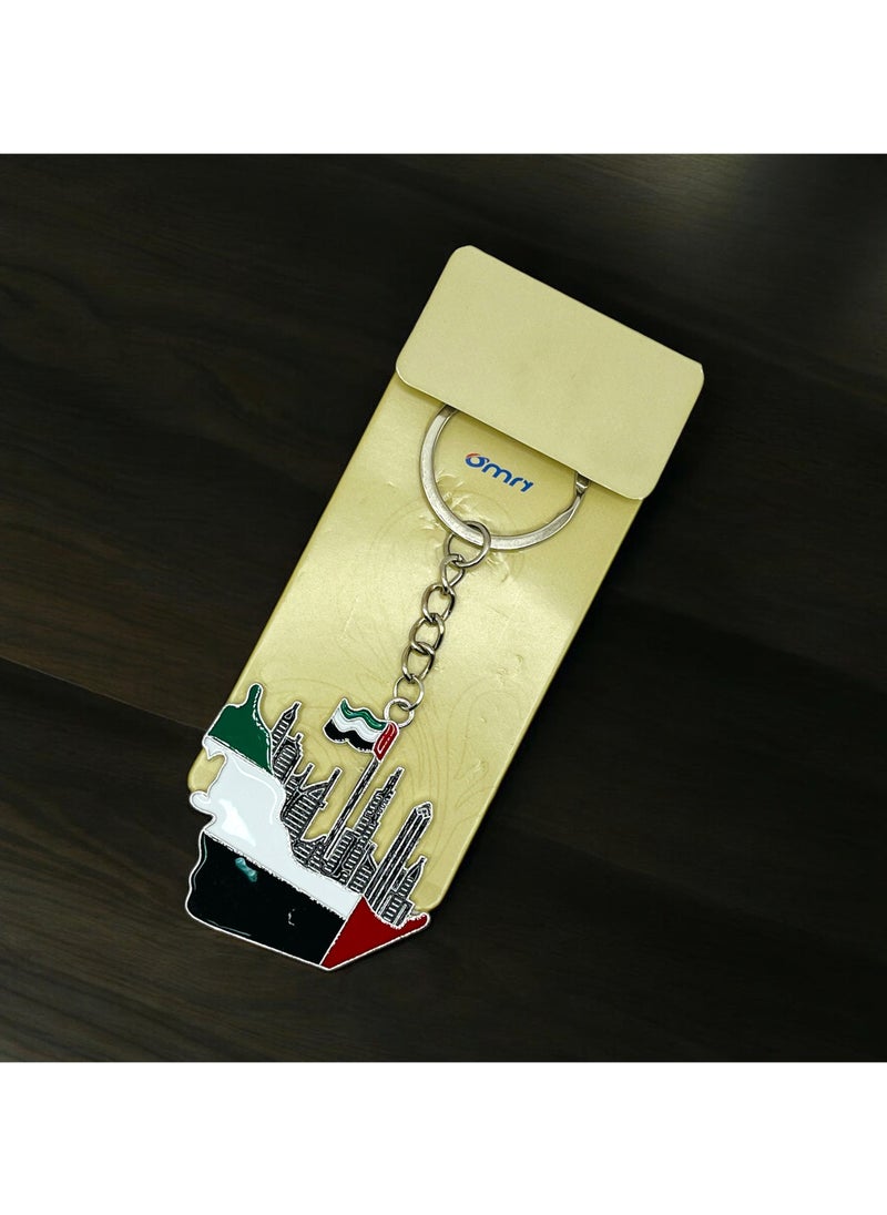 MARIO DRAFTS Mario Drafts UAE Flag Design Keychain with Dubai Skyline, Metal Enamel, Tricolour National Colours  - Image 3